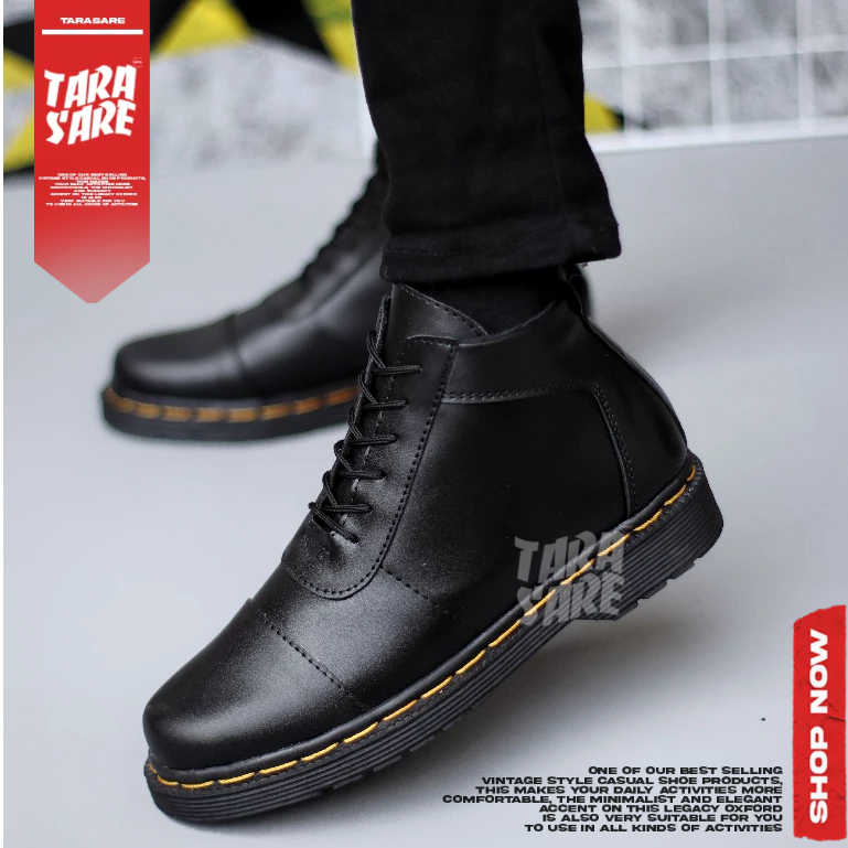BRODI - sepatu Boots Docmart Tinggi Hitam Formal Pria