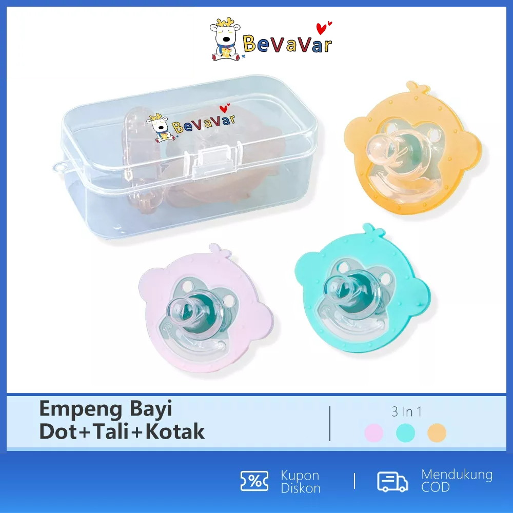 BEVAVAR Empeng Dot Bayi Silicone Dangen Tali Kotak/Baby Pacifier Bpa Free