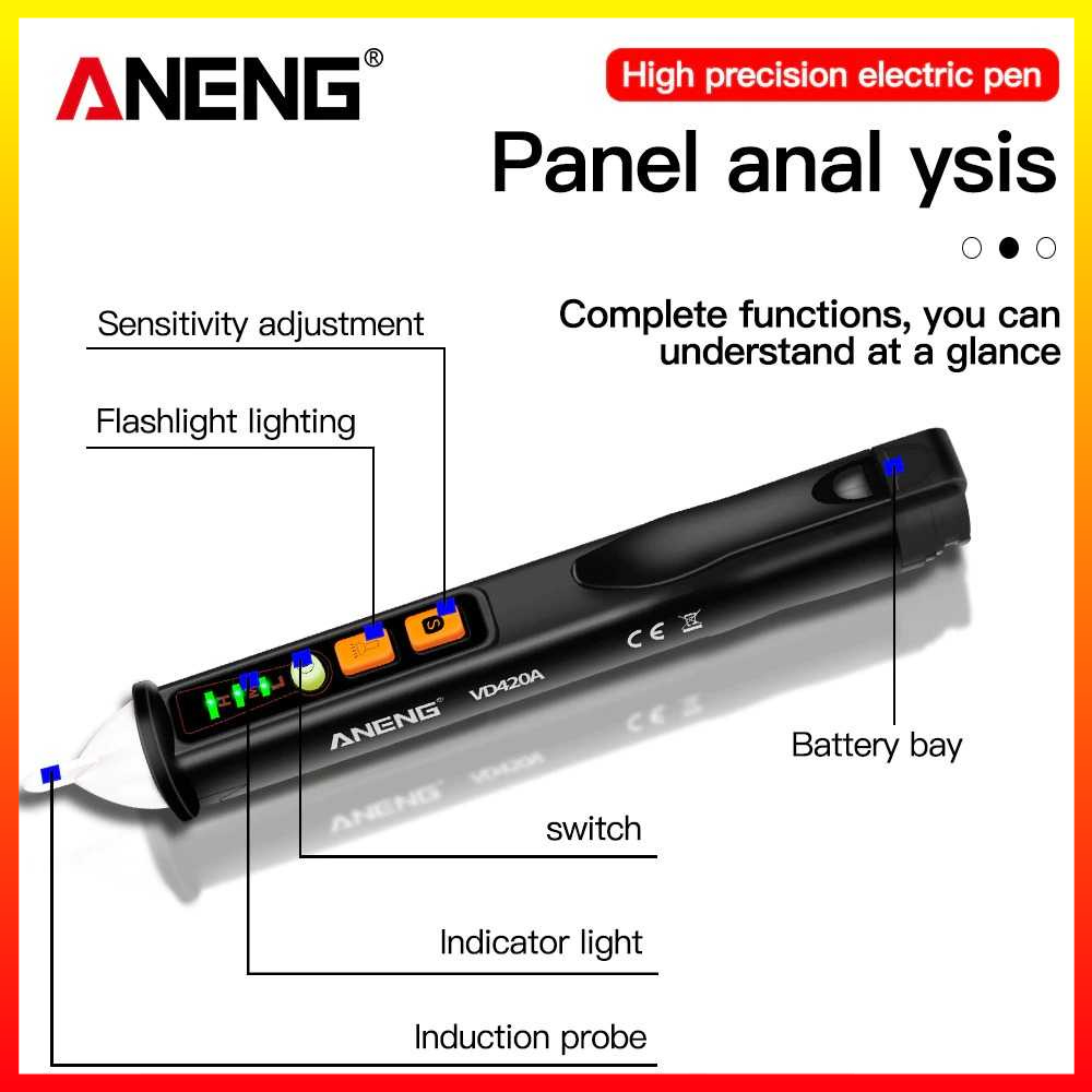 Tampilan LED Tester Pen Non Contact AC Voltage Detector 12-1000 V ANENG - MBOT2XBK