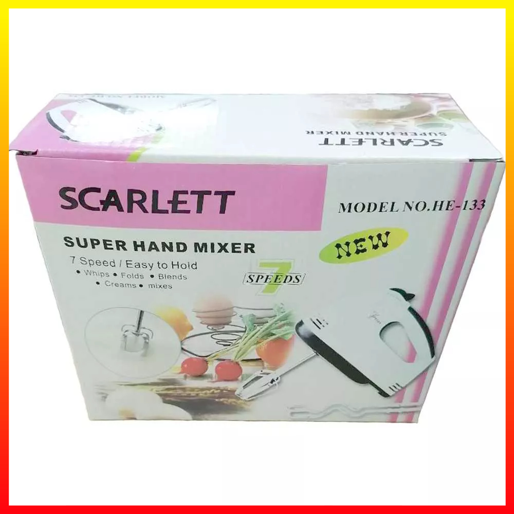 Kitchen Electric 100W 7 Speed ​​Handheld Adonan Kue Food Blender Egg Beater Whisk Hand Mixer SCARLETT HE-133 - OMHAY6WH