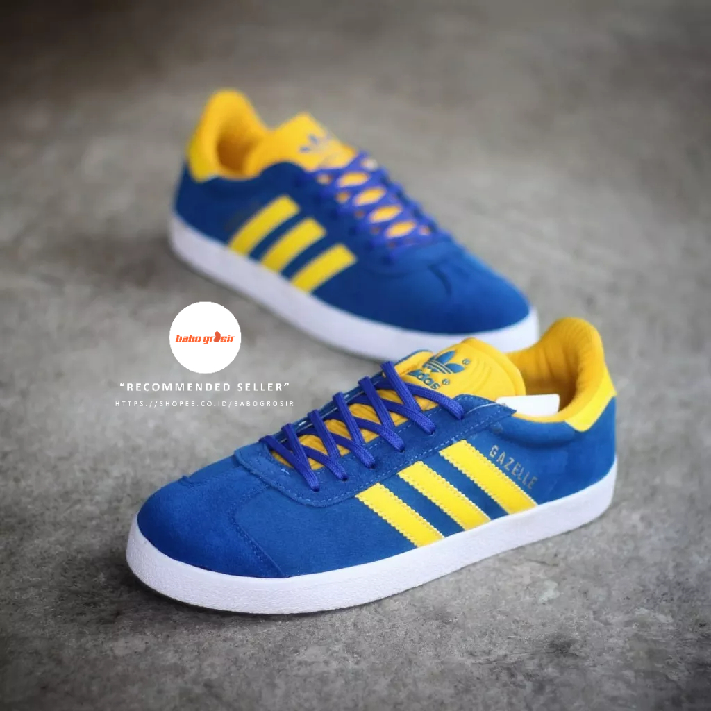 PROMO Sepatu Sneakers Murah | Adidas Gazelle Suede Leather Navy Yellow Premium Quality, Bahan Kulit Suede, Harga Termurah