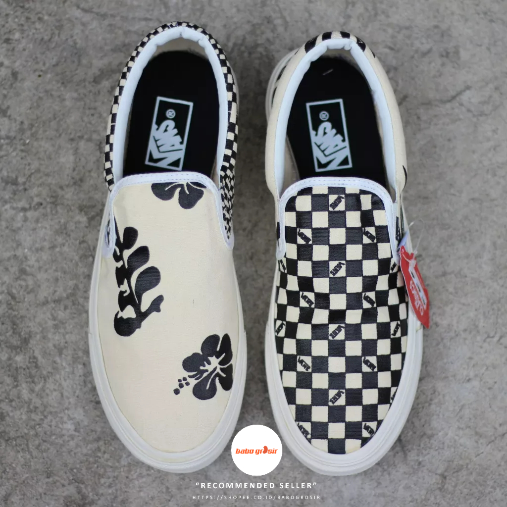 PROMO Sepatu Slip On Pria Wanita | Vans Slip On OG Mono X Porter Yoshida Checkerboard Cream Black Premium Quality Include Box, Upper Kanvas, Waffle DT Anti Slip, Tag Made in China, Harga Termurah