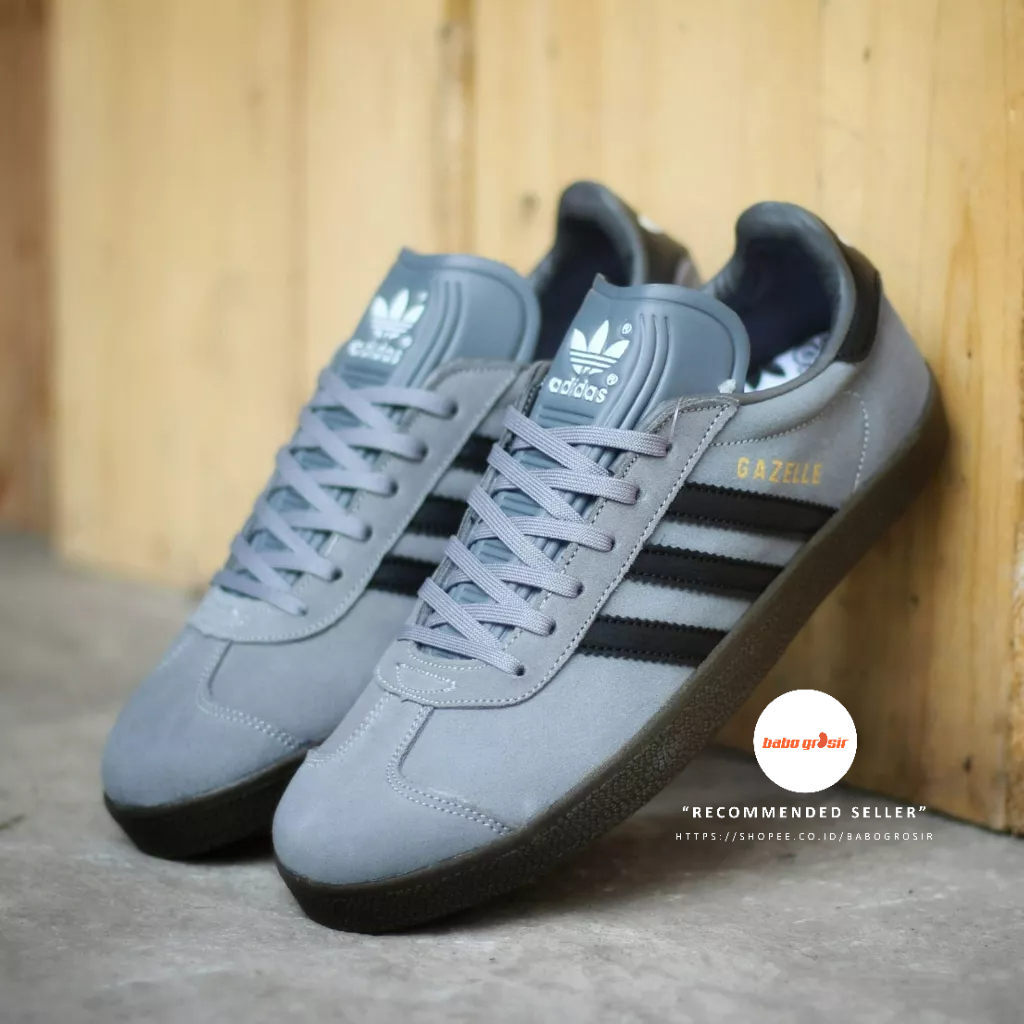 PROMO Sepatu Sneakers Murah | Adidas Gazelle Suede Leather Grey Black White Premium Quality, Harga Murah, Kualitas Mewah