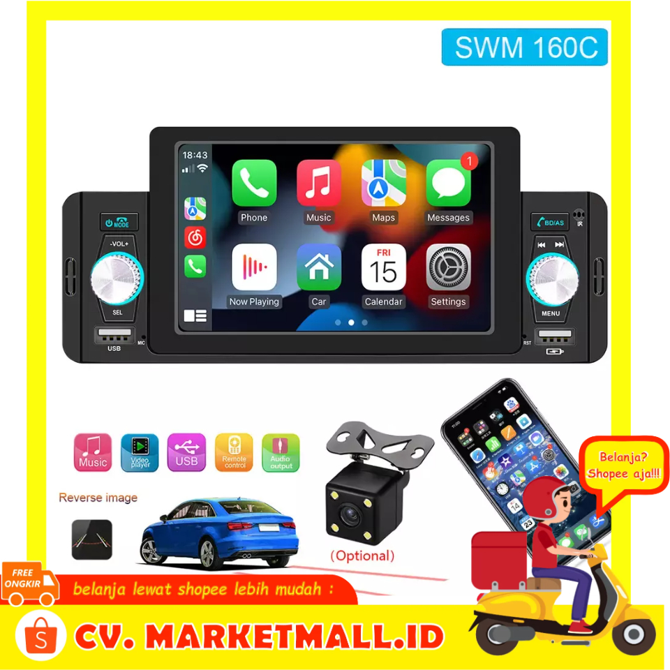 Singel Din Car Player Layar 5 Inch Bluetooth Interkoneksi Ponsel Android MP5 Touchscreen Pangolin SWM-160C - 7CRS2KBK