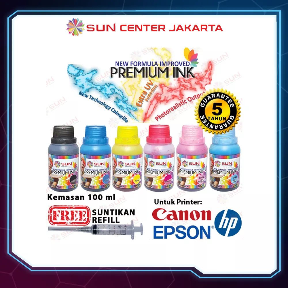 Tinta Refill Epson 003 664 673 / Tinta Canon IP2770 790 810 811 / Tinta Hp 678 680 GT52 GT53 - SUN Premium Ink NFI 100 ml