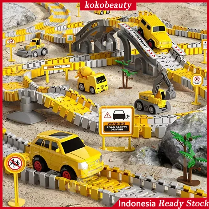 【Penjual Lokal】334/222/137pcs Mainan Kereta Api Edukatif Anak Track Listrik Engineering Mobil Mobilan DIY Perakitan Mainan Truk
