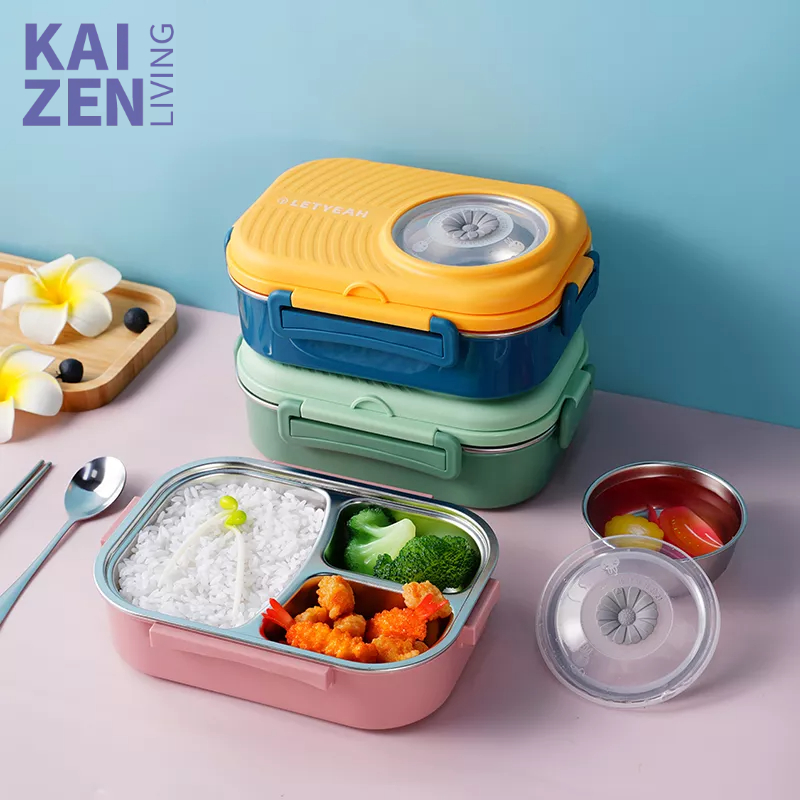 Letyeah &amp; Kaizenliving Stainless 304 Tempat Makan Anak Lucu Kotak Bekal Makan Dan Termos Sup Tahan Panas Serbaguna