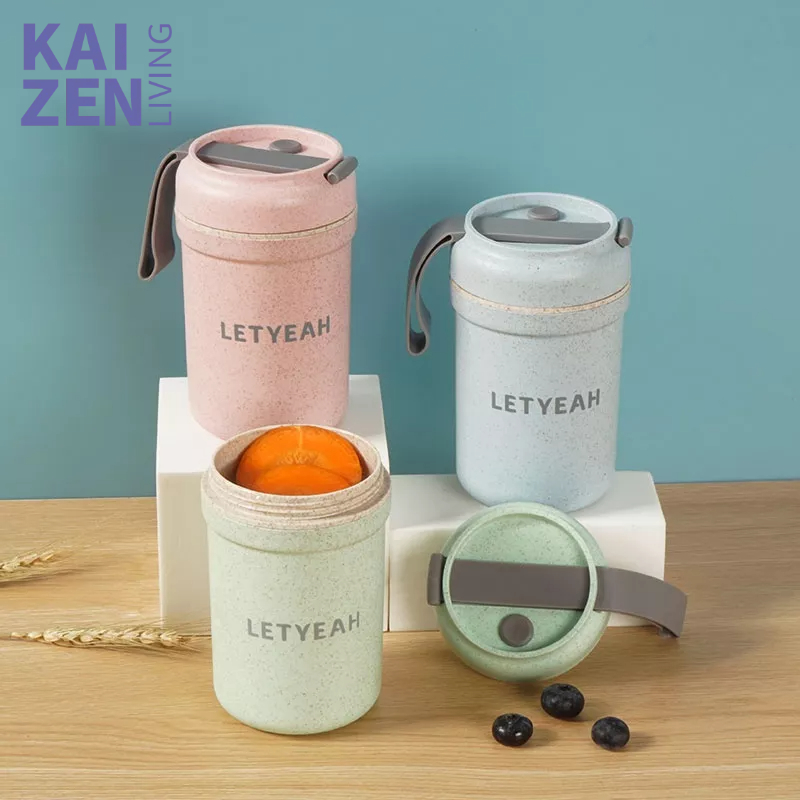 Letyeah &amp; Kaizenliving Cangkir sup tahan panas anti bocor tumpah portable dengan sendok / BPA free