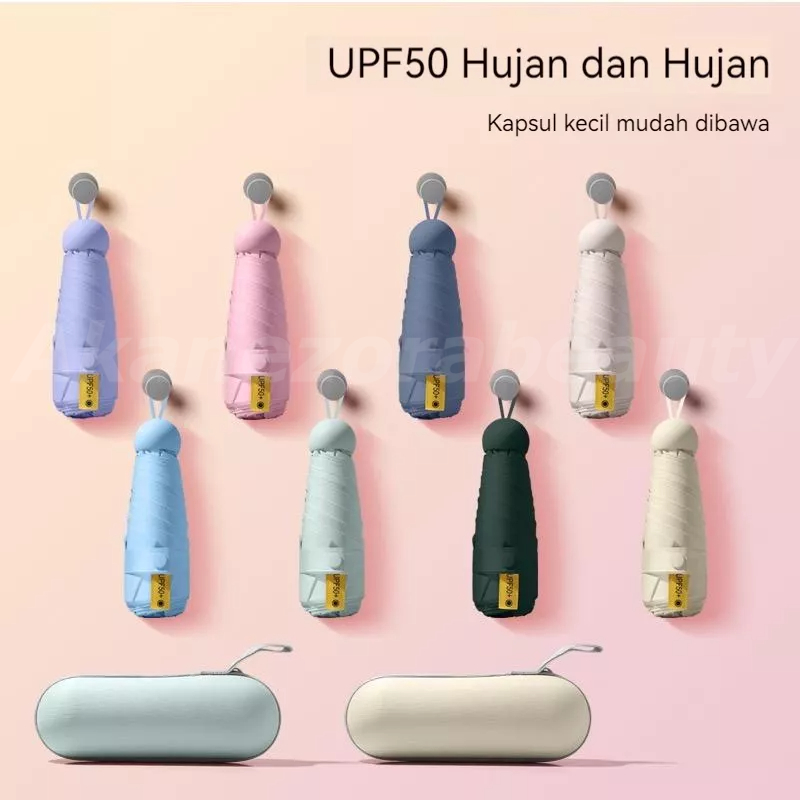 Payung Lipat UV Otomatis FREE CASING CAPSULE - Anti Hujan dan Sinar UV Matahari / Payung Lipat Mini Case Kapsul