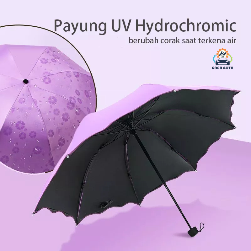 Payung Lipat UV Berubah Corak Hydrochromic Panas Matahari Hujan