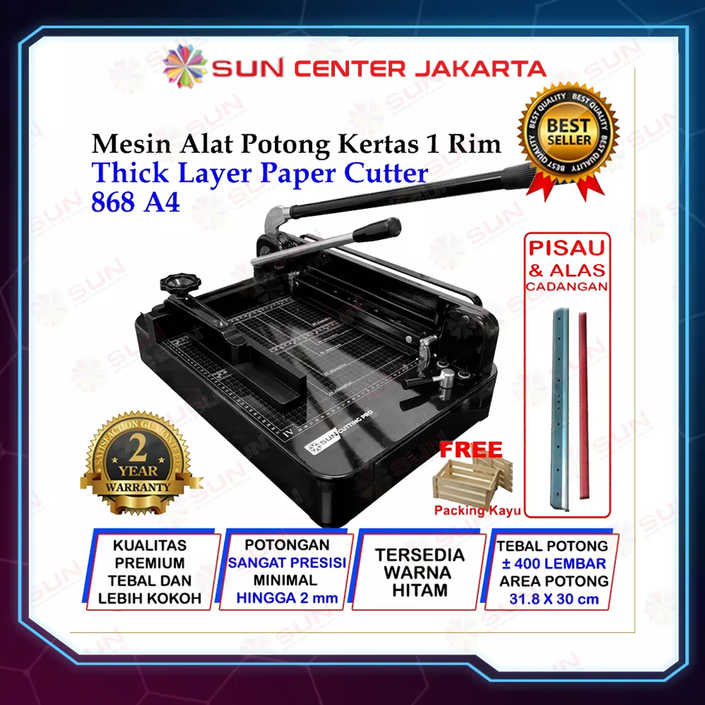 Mesin Pemotong Kertas 1 rim A4 868 Thick Layer Paper Cutter 868 A4 Kualitas Super Premium Garansi 2 Tahun  ( Alat Potong Kertas hvs, Sticker, Art Paper, Undangan, Buku, Brosur Uk A6, A5, A4, F4, A3 )