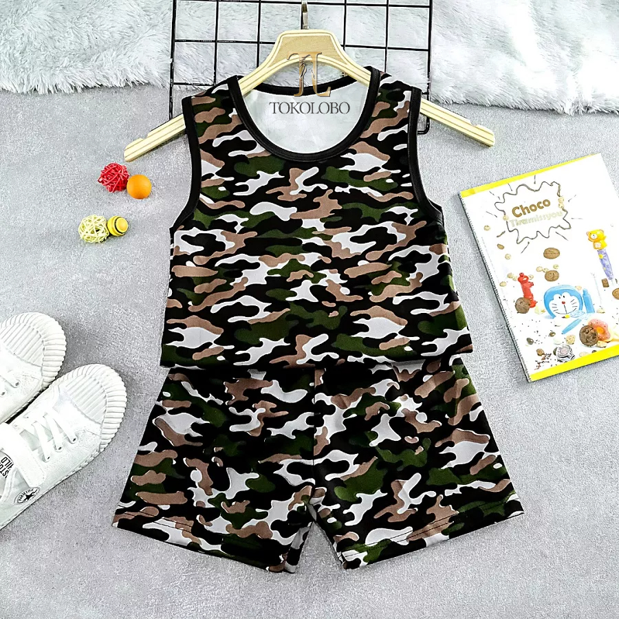 tokolobo set anak singlet loreng unisex