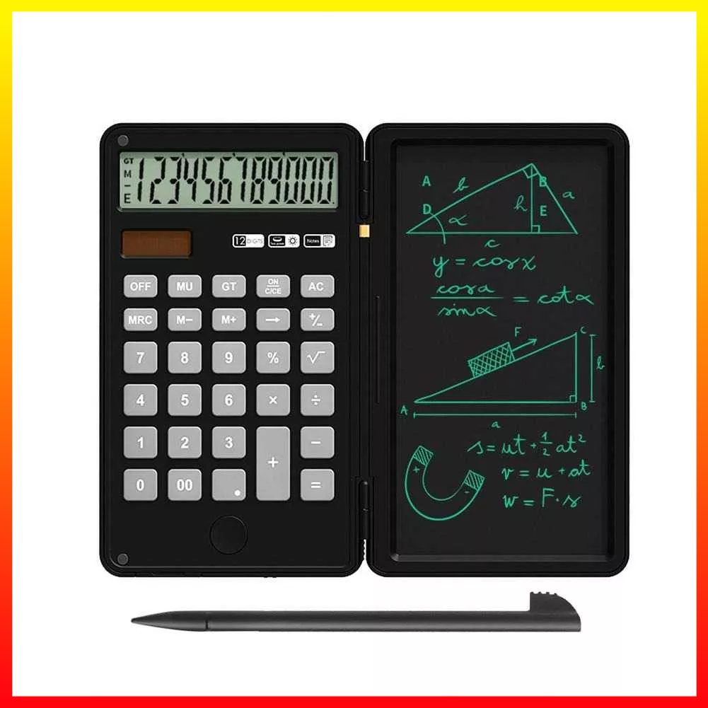 Kalkulator Lipat 2 in 1 12 Digit &amp; Tablet Grafis Digital Alas Tulis LCD Dengan Pena Stylus Rondaful RD12 - 7COT4ABK