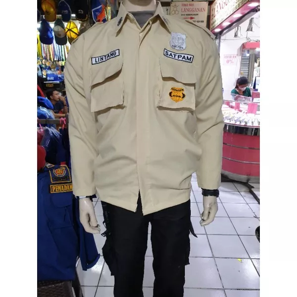 1 stel atasan bawahan seragam satpam security terbaru seragam pdl pdh krem cream seragam security krem seragan security warna cream model pdl pdh pria tebal 2023 dinas harian seragam security pdl pdh warna cream pria wanita bahan tebal american drill COD