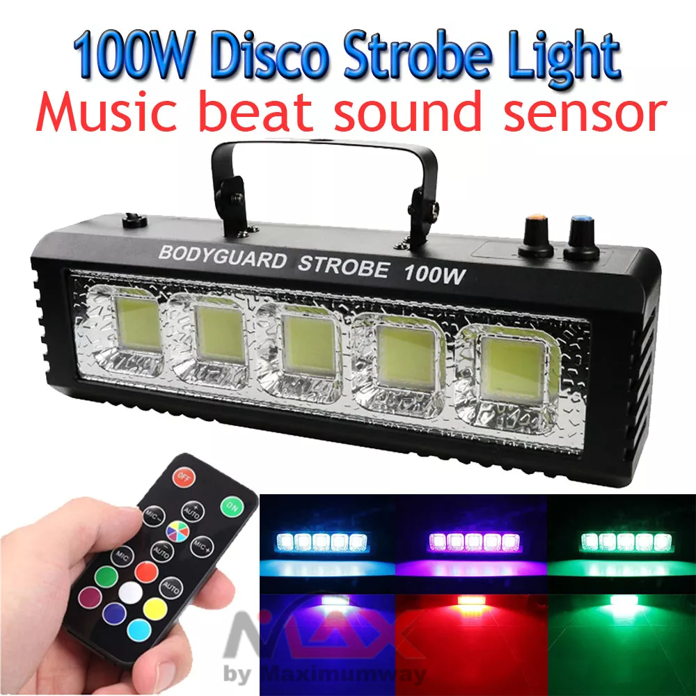 Ecostrobe Lampu Strobo Disco 100W Sensor suara LED panggung stage PAR DJ Disco ikut Beat Musik RGB White DJ Disco Strobe Light 100W Remote Control Sound Flash Party Wedding Holiday Stage Lighting Effect Dj Light