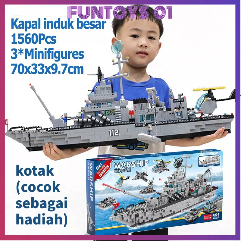 <COD>1560Pcs Mainan Bricks kapal induk besar Edukasi Mainan anak Laki Laki Mainan Blaok Susun Kapal 