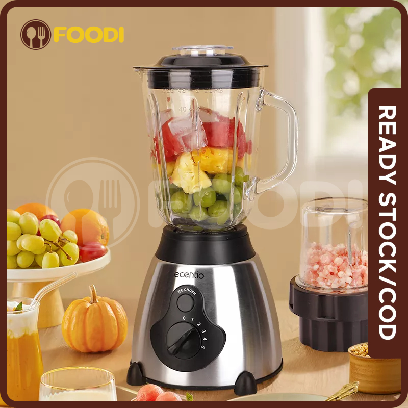 ecentio &amp; FOODI Blender mpasi bayi Kaca 6 Pisau 4 in 1 food processor 1.5L dan 300ml Penggiling Daging/Blender Juicer Jus/Blender Mesin Pengolah Makanan Kaca/Juice Mixer/Elektrik cangkir ganda serbaguna/chooper daging