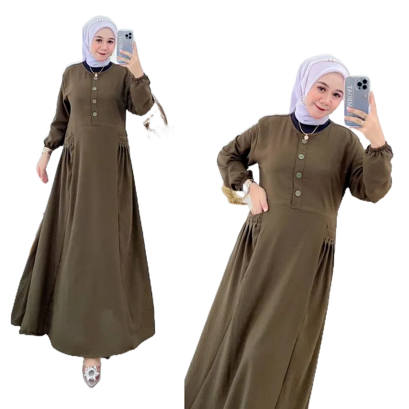 Dress Gamis Crinkle Muslim Wanita Pakaian Fashion