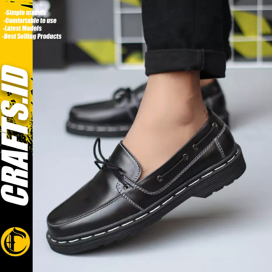 Crafts Sepatu Loafers Formal Hitam Kulit Pu Kerja Pria