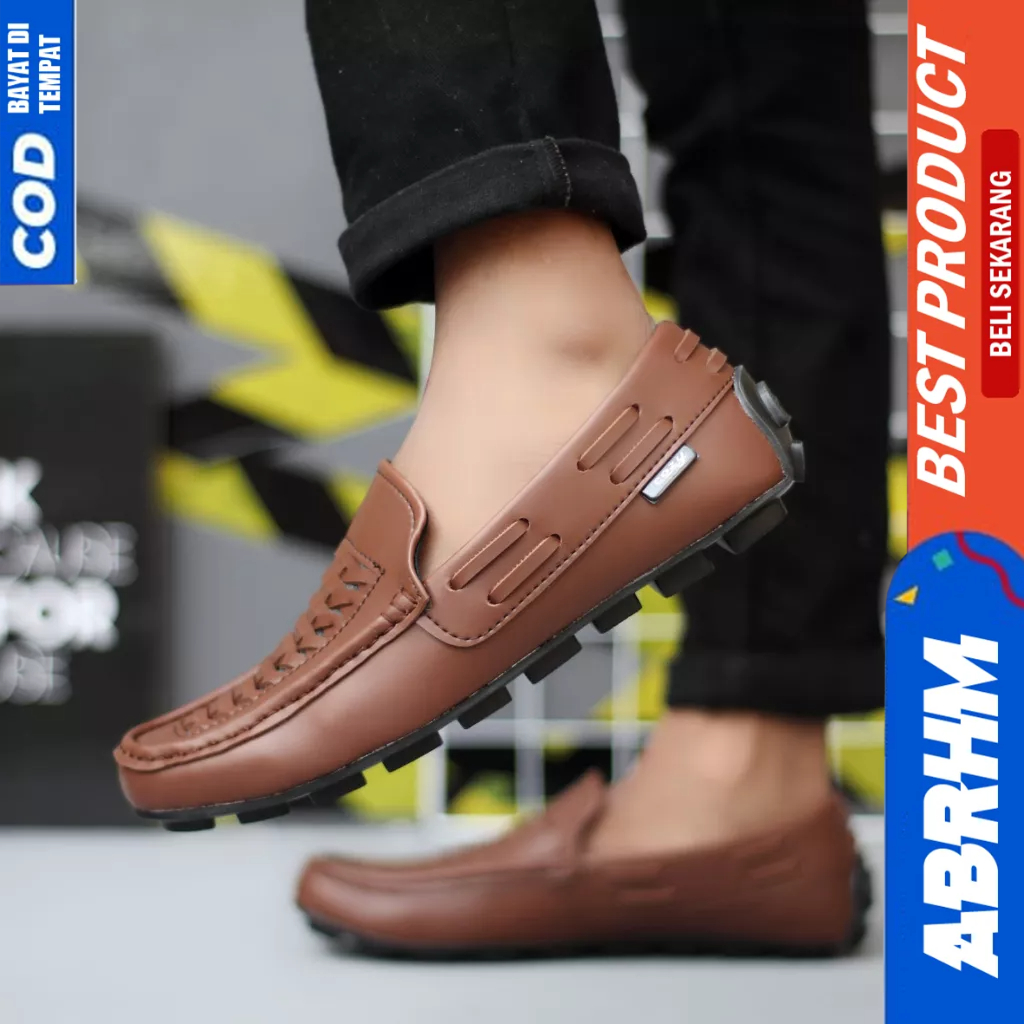 ABRHM Sepatu Loafers Slip On Casual Formal Kerja Hitam Pria