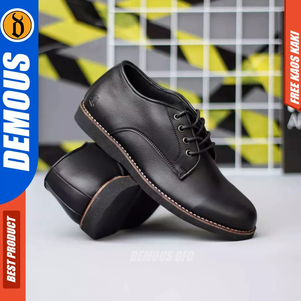 DEMOUS -  Sepatu Formal Casual Pantofel Hitam Kulit PU Pria