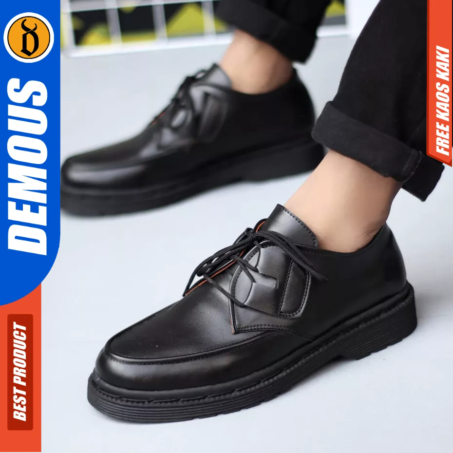 DEMOUS KISAKI - Sepatu Formal Oxford Tali Hitam Kulit Pu Pria