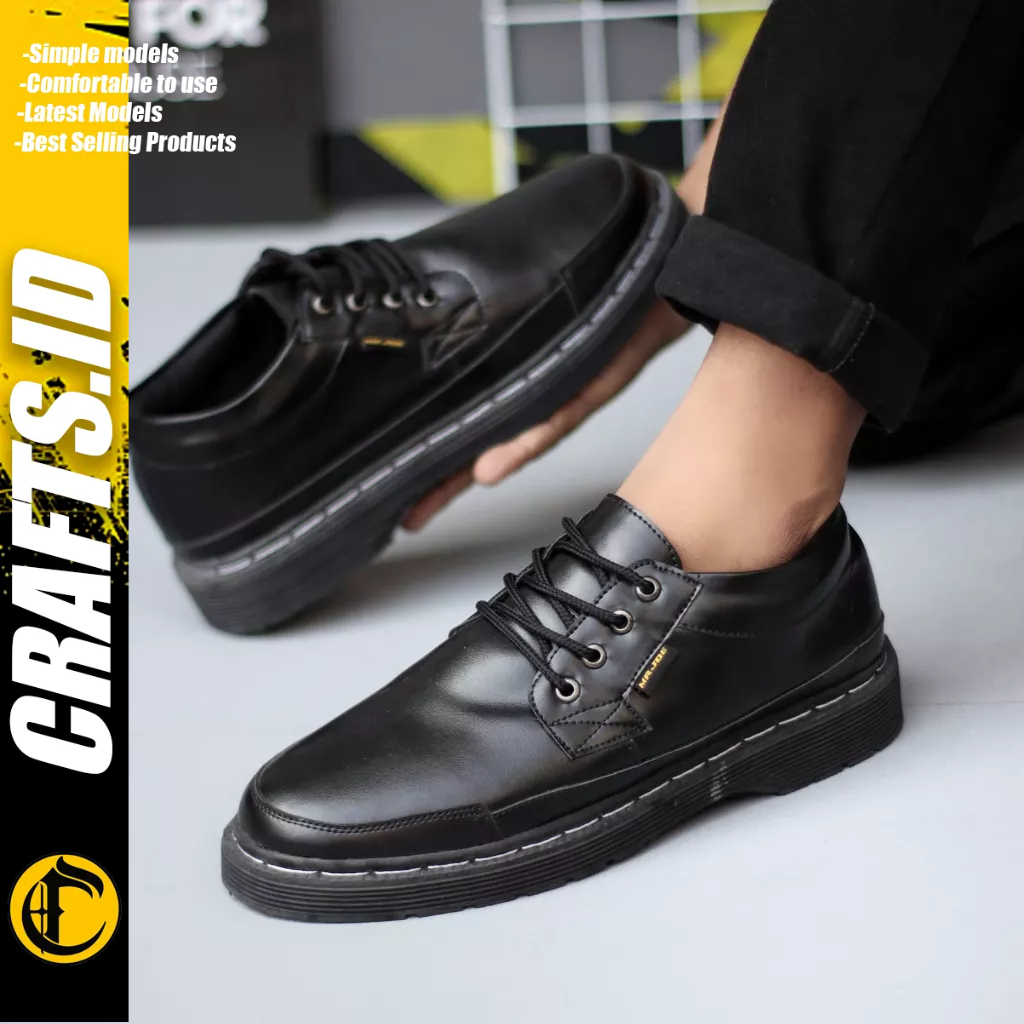 CRAFTS - Sepatu Formal Hitam Docmart Kulit Pu Kerja Pria