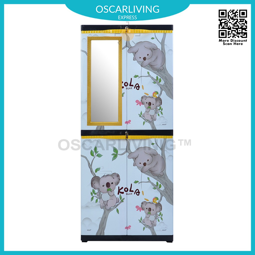 Sinbak Lemari Plastik + KACA Motif KOLA / Lemari Pakaian Multifungsi