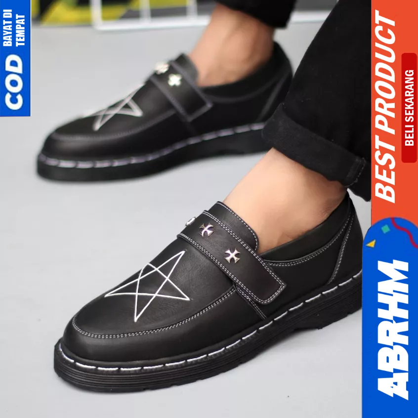 ABRHM Sepatu Loafers Docmart Formal Casual Kulit Pantofel Hitam Pria