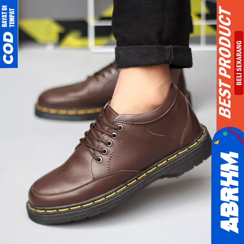 ABRHM Sepatu Formal Pantofel Hitam Docmart Low Boots Pria