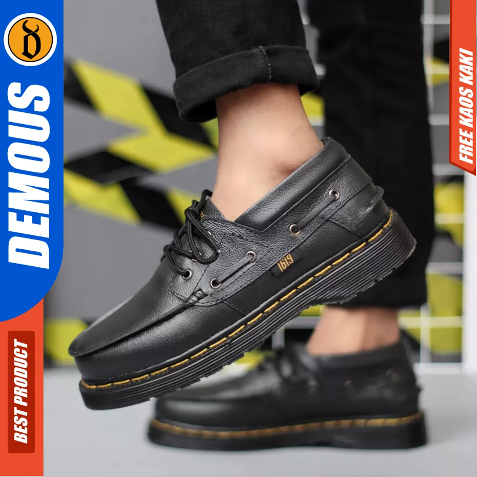 DEMOUS GON - Sepatu Formal Docmart Low Boots Hitam Kulit Kerja Pria