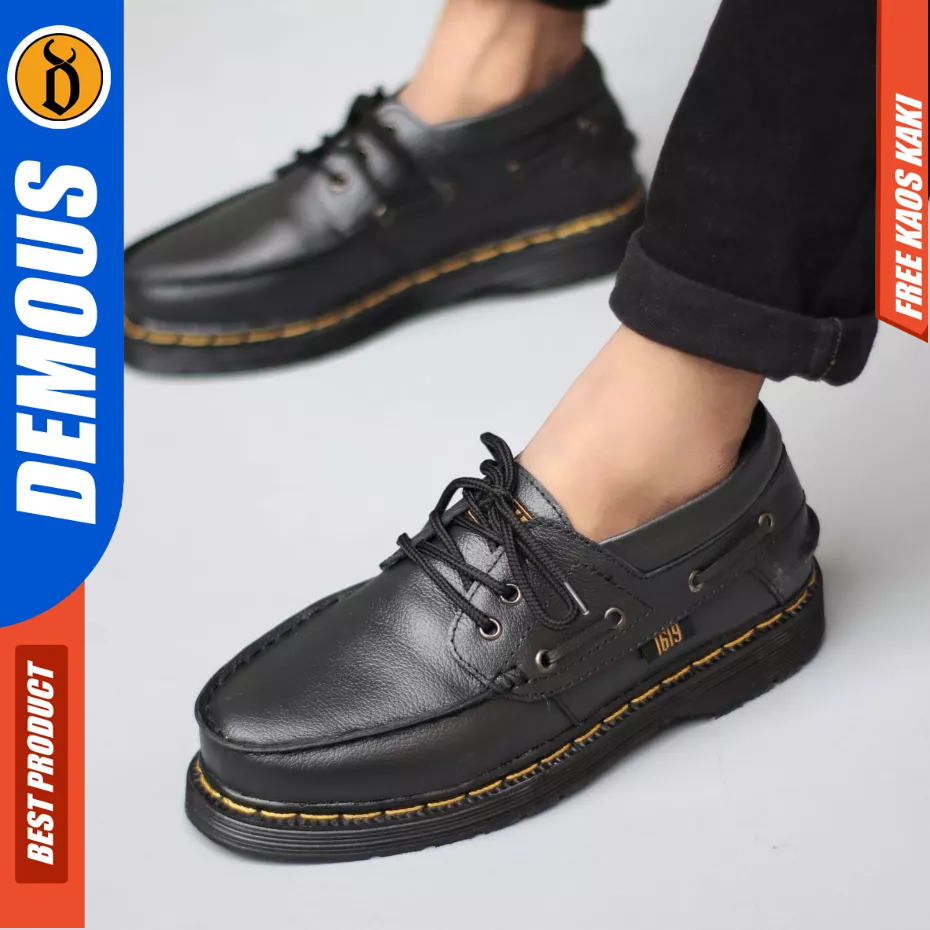 DEMOUS GON - Sepatu Formal Docmart Low Boots Hitam Kulit Kerja Pria