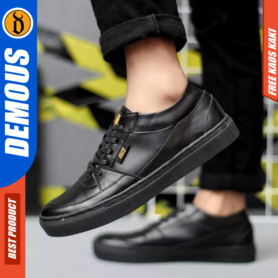 DEMOUS BAKER - Sepatu Casual Sneaker Tali Hitam Kulit Pu Pria