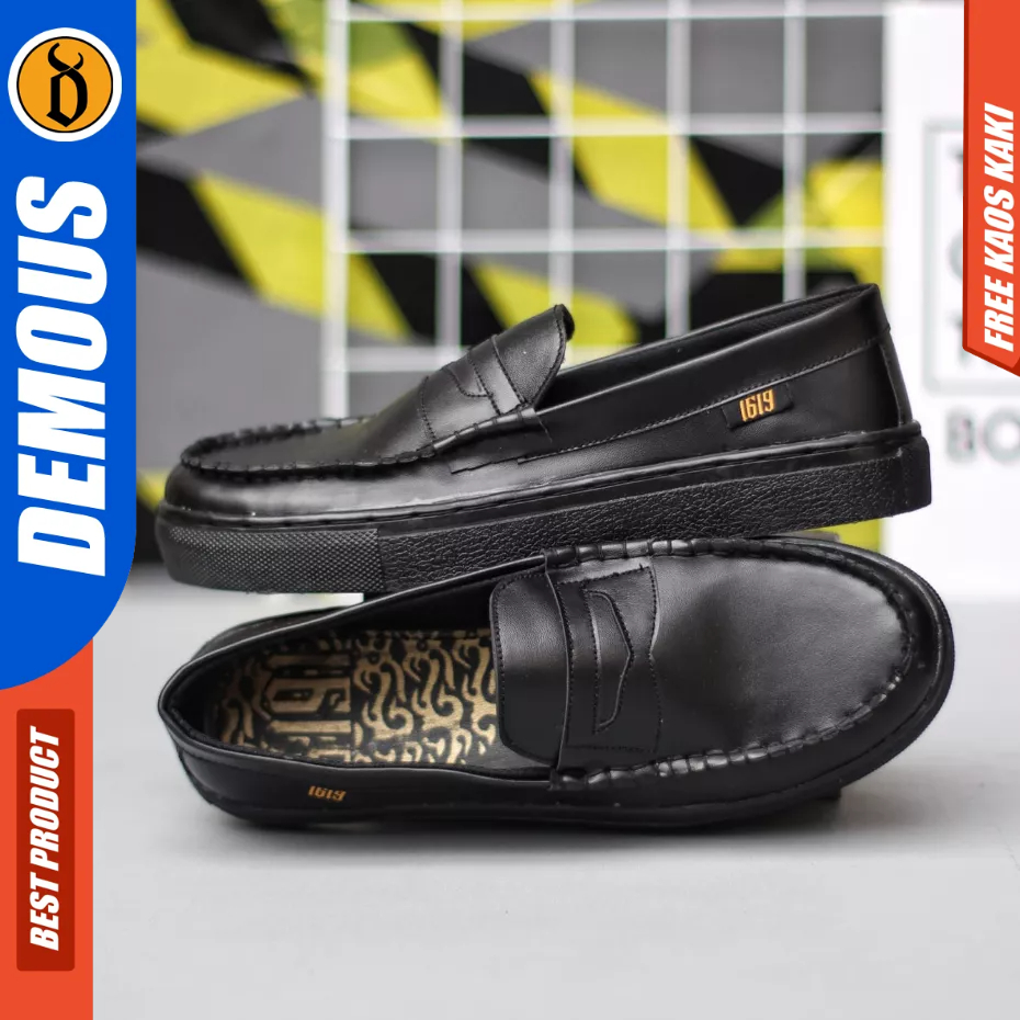 DEMOUS TRAVIS - Sepatu Slip-on Casual Kulit Pu Hitam Pria