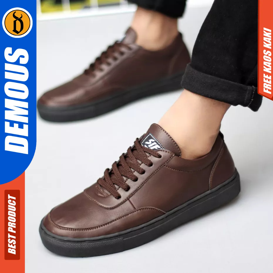 DEMOUS ROPER - Sepatu Formal Casual Sneaker Tali Hitam Kulit Pu Pria