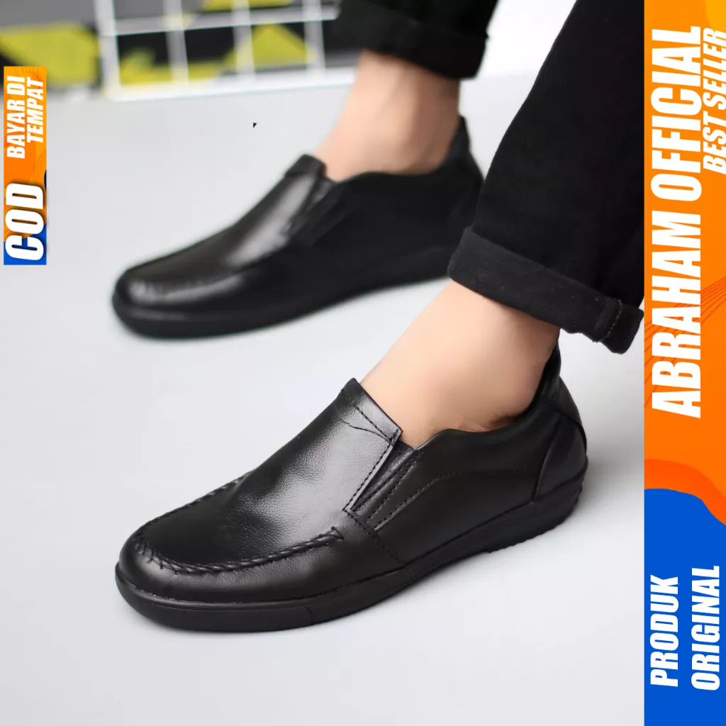 Sepatu Casual Formal Slop Kulit Hitam Pria