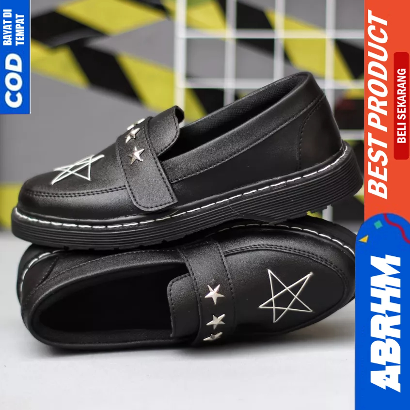 ABRHM Sepatu Docmart Kerja Loafers Formal Pantofel Hitam Pria