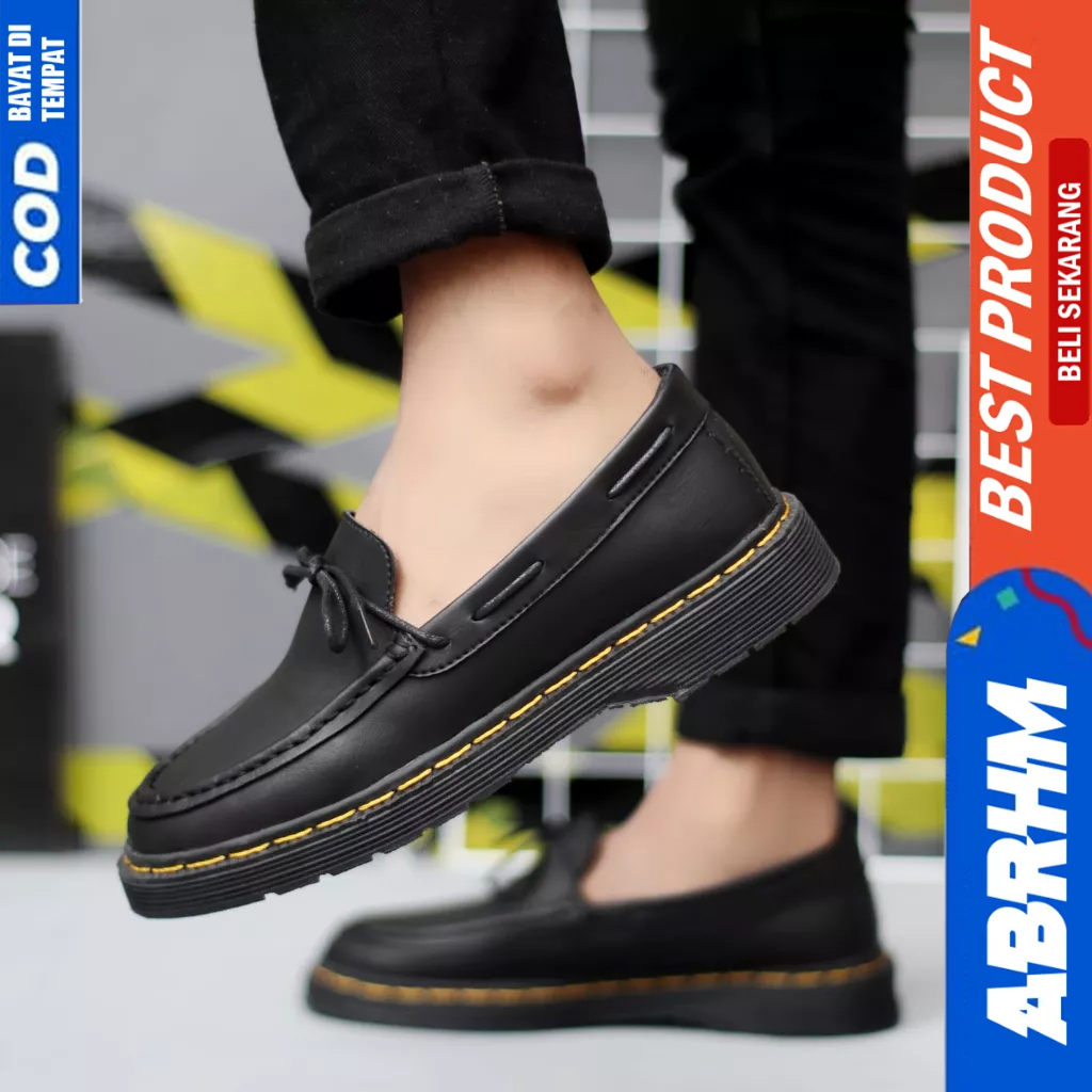 ABRHM Sepatu Loafers Docmart Hitam Formal Pantofel Pria