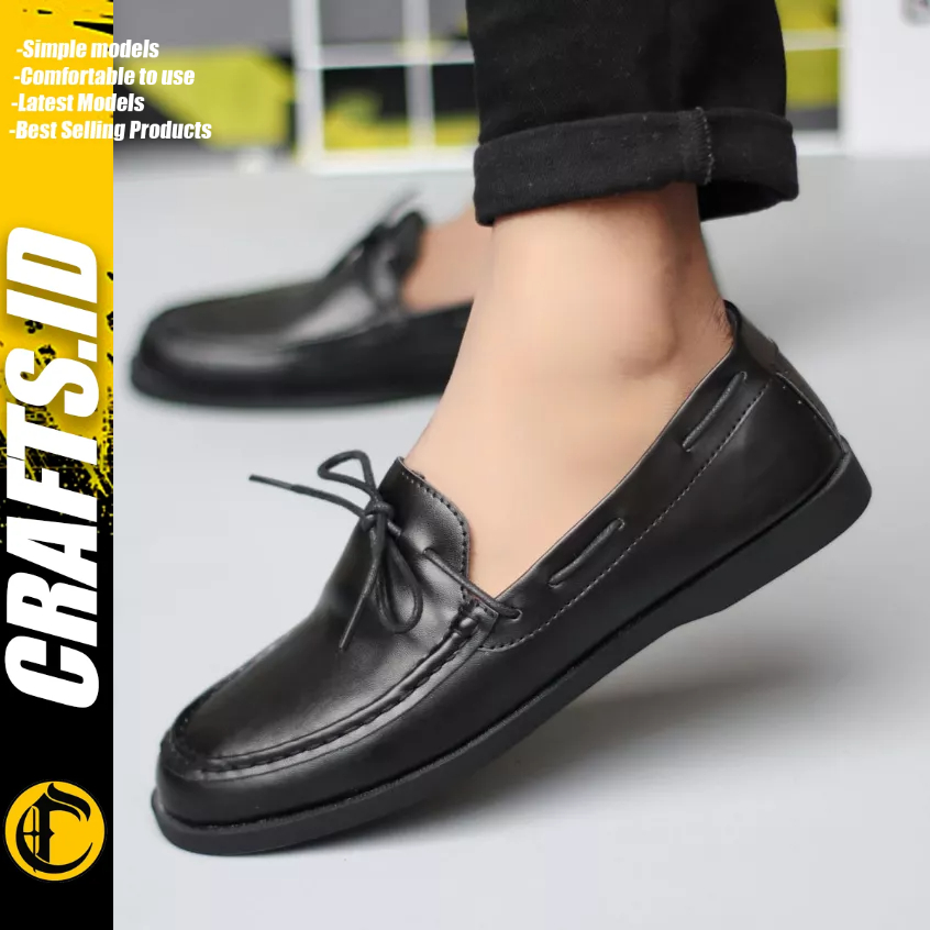 CRAFTS - Sepatu Formal Casual Loafers Kulit pu Hitam Kerja Pria