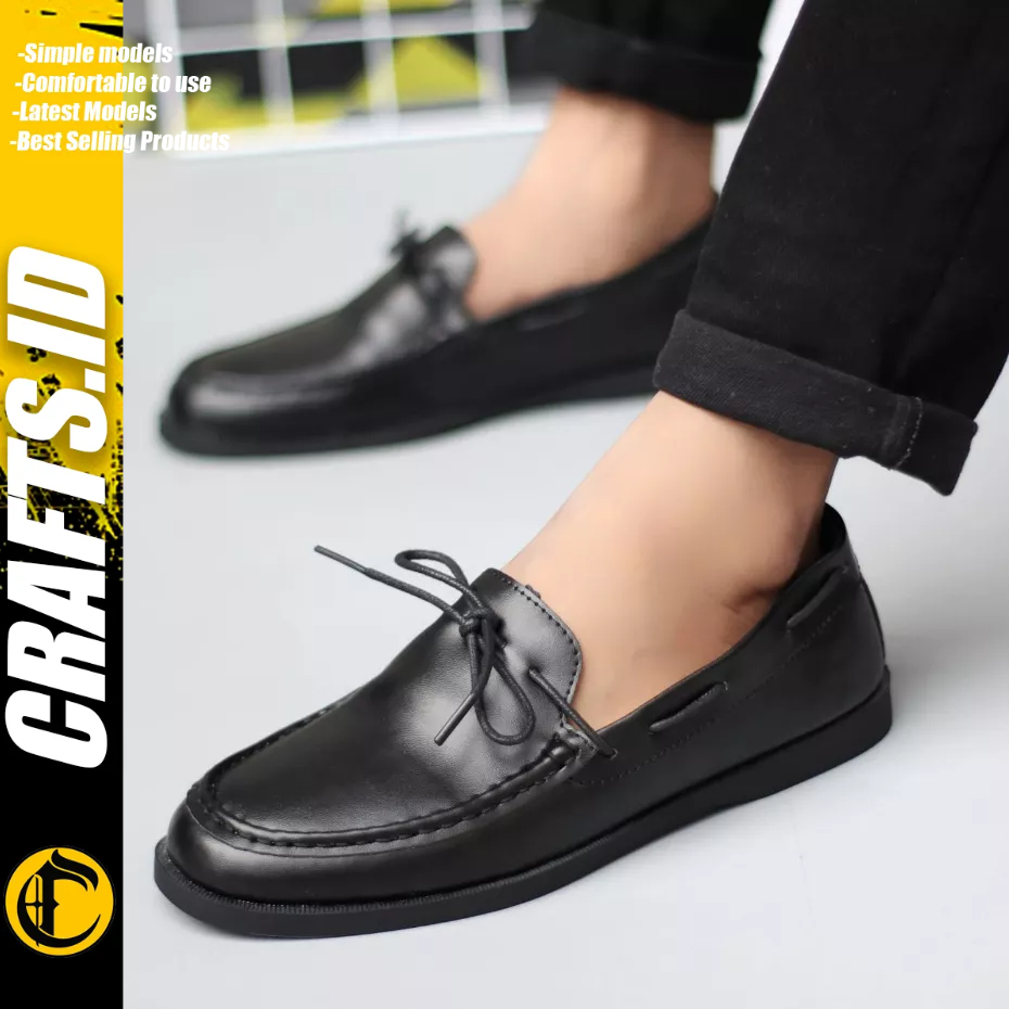 CRAFTS - Sepatu Formal Casual Loafers Kulit pu Hitam Kerja Pria