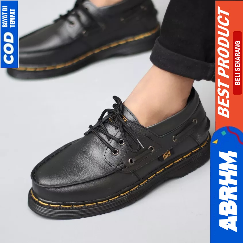 ABRHM Formal Pantofel Kulit Docmart Low Boots Kerja Hitam Pria