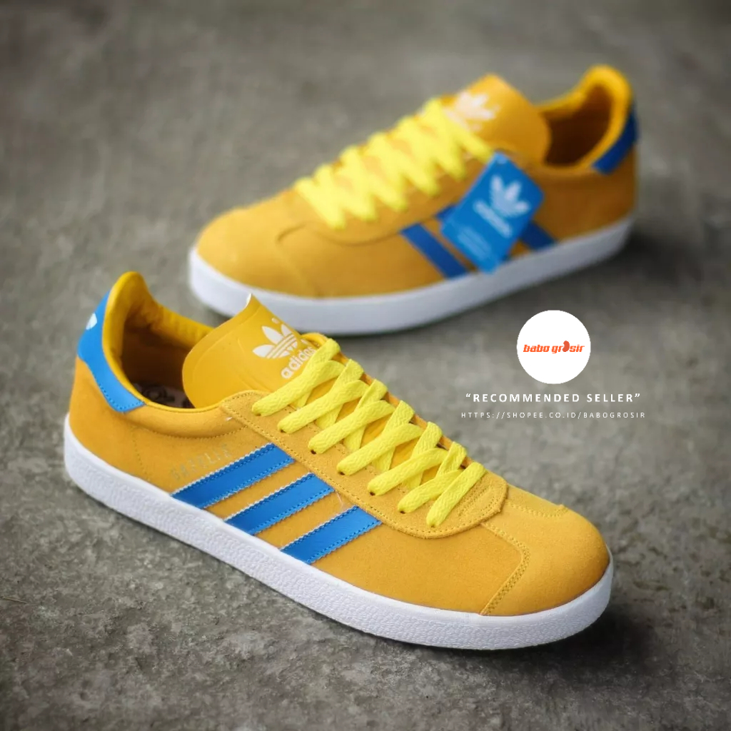 PROMO Sepatu Sneakers Murah | Adidas Gazelle Yellow Blue Premium Quality, Bahan Kulit Suede, Harga Termurah