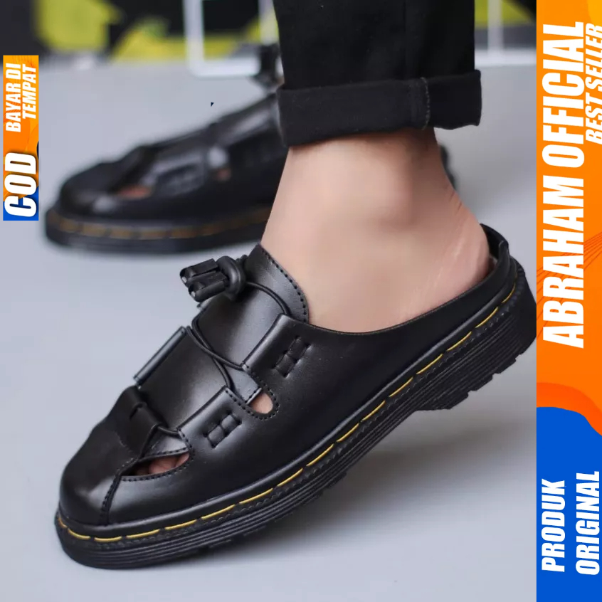 ABRAHAM Sepatu Sandal Bustong Docmart Slop Distro Hitam Pria