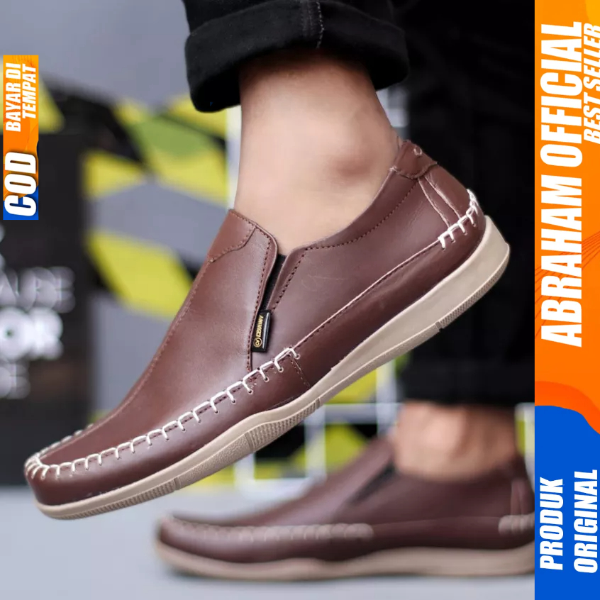 Sepatu Casual Formal Slop Hitam Kulit Asli Pantofel Kerja Pria