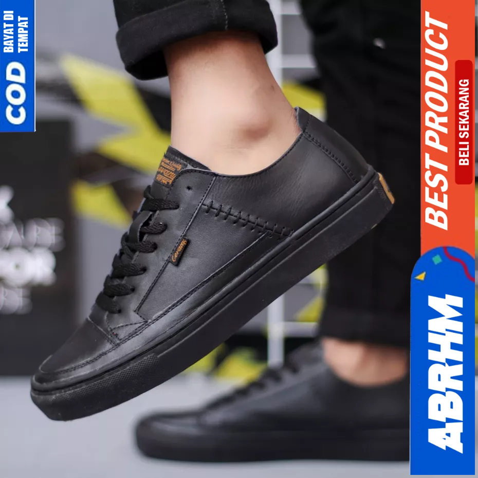 ABRHM Sepatu Formal Casual Kulit Asli Hitam Kerja Pria