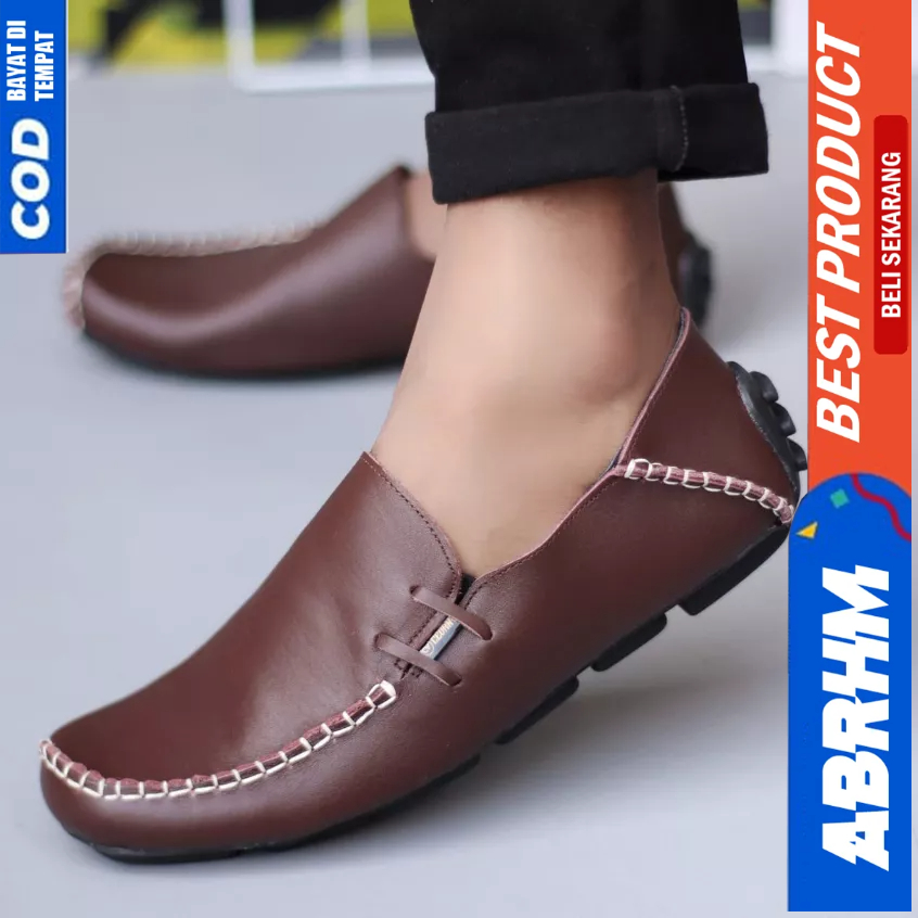 ABRHM Sepatu Casual Formal Kulit Asli Hitam Kerja Pria