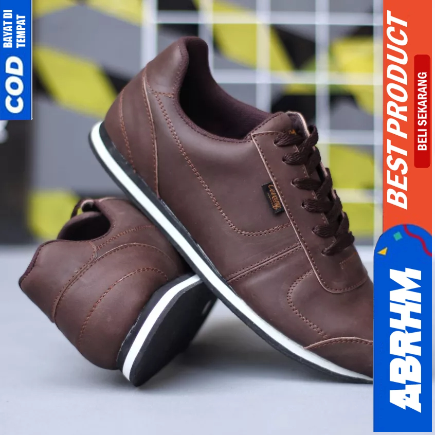 ABRHM Sepatu Casual Sneakers Hitam Kulit Asli Kerja Pria