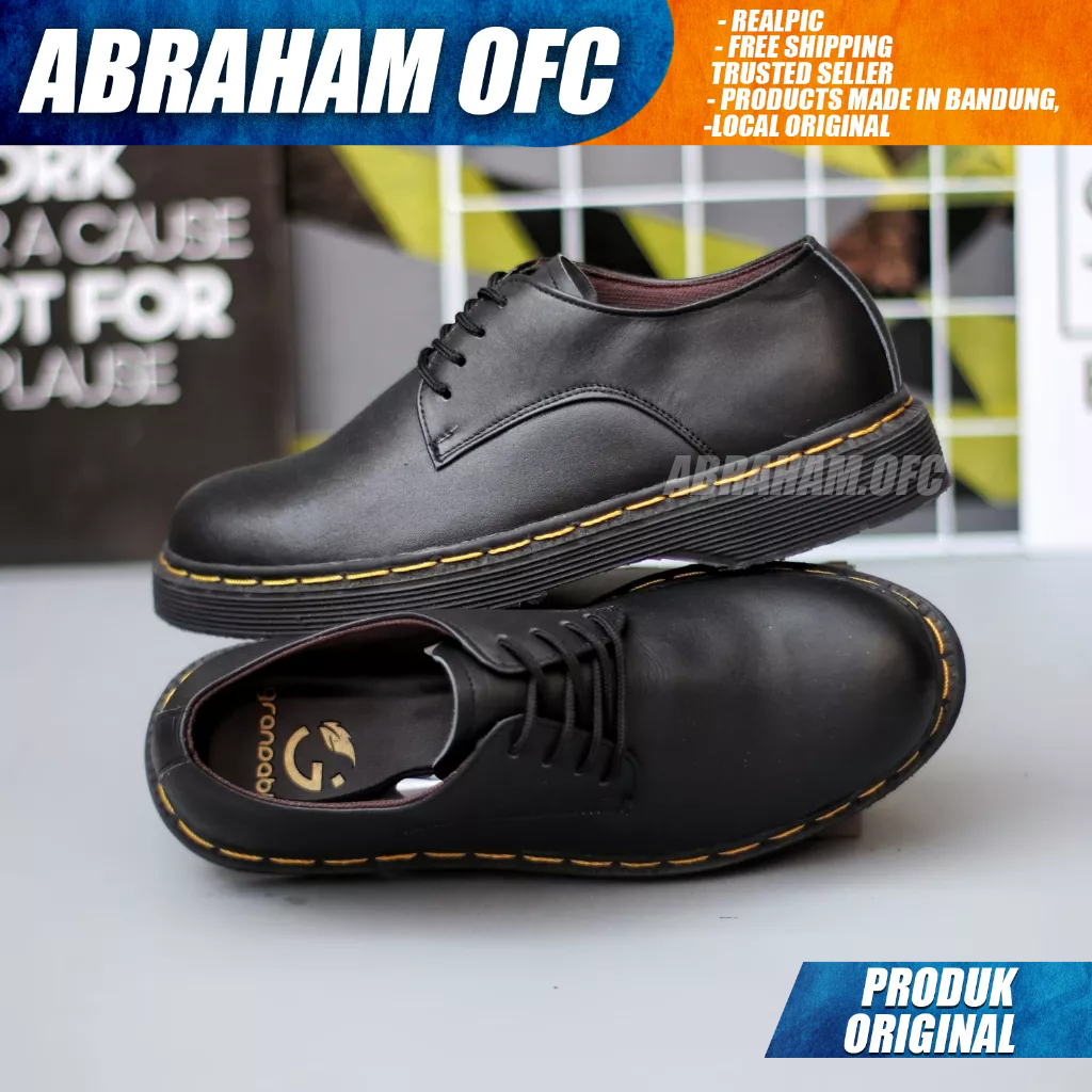 ABRAHAM Sepatu Formal Pantofel Docmart Low Boot Casual Kulit Hitam Pria