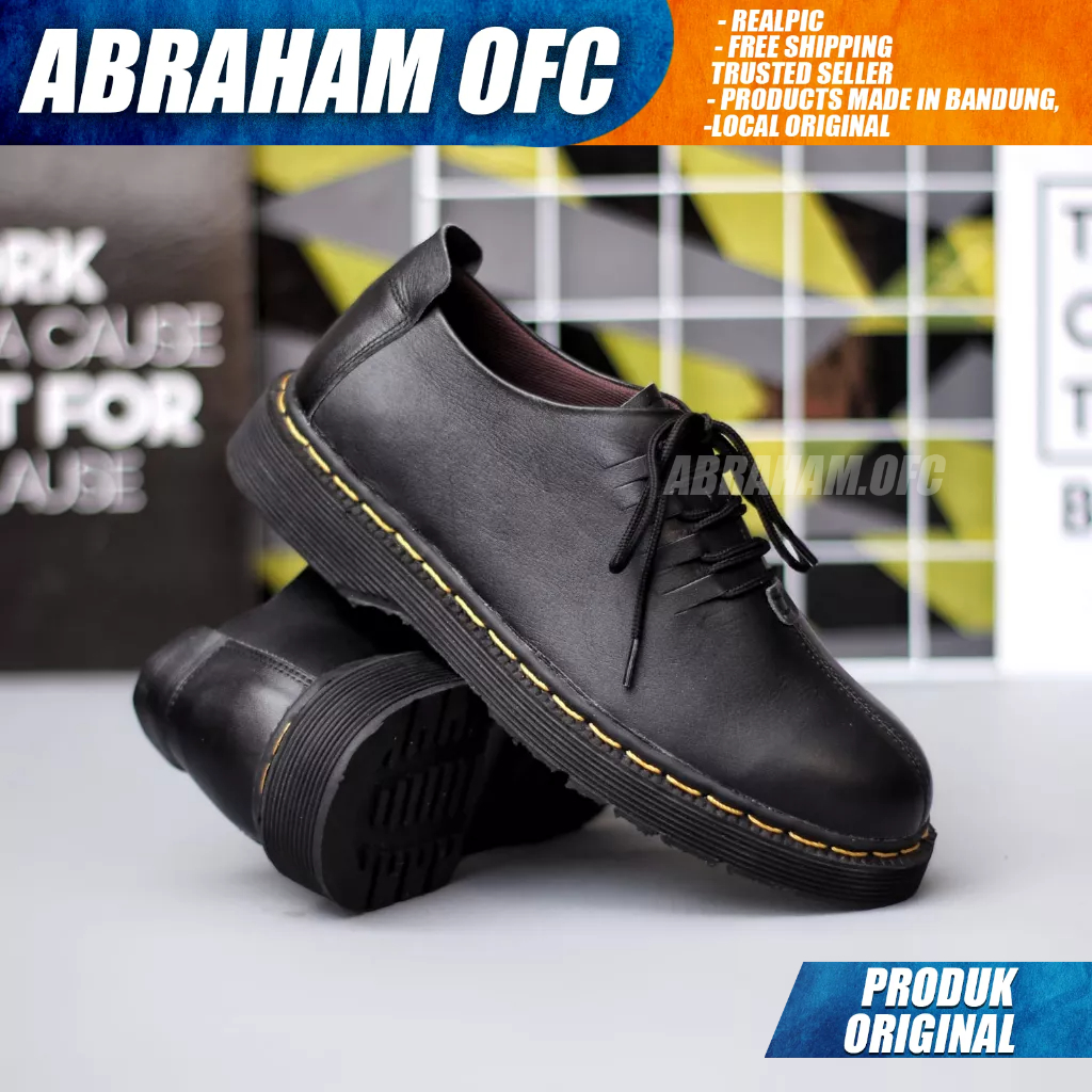 ABRAHAM Sepatu Pantofel Docmart Low Boot Formal Casual Kulit Hitam Kerja Pria