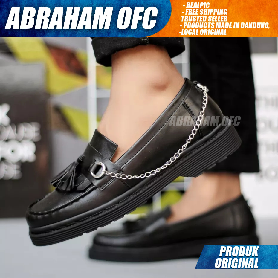 ABRAHAM Sepatu Loafers Docmart Casual Formal Pantofel Hitam Pria